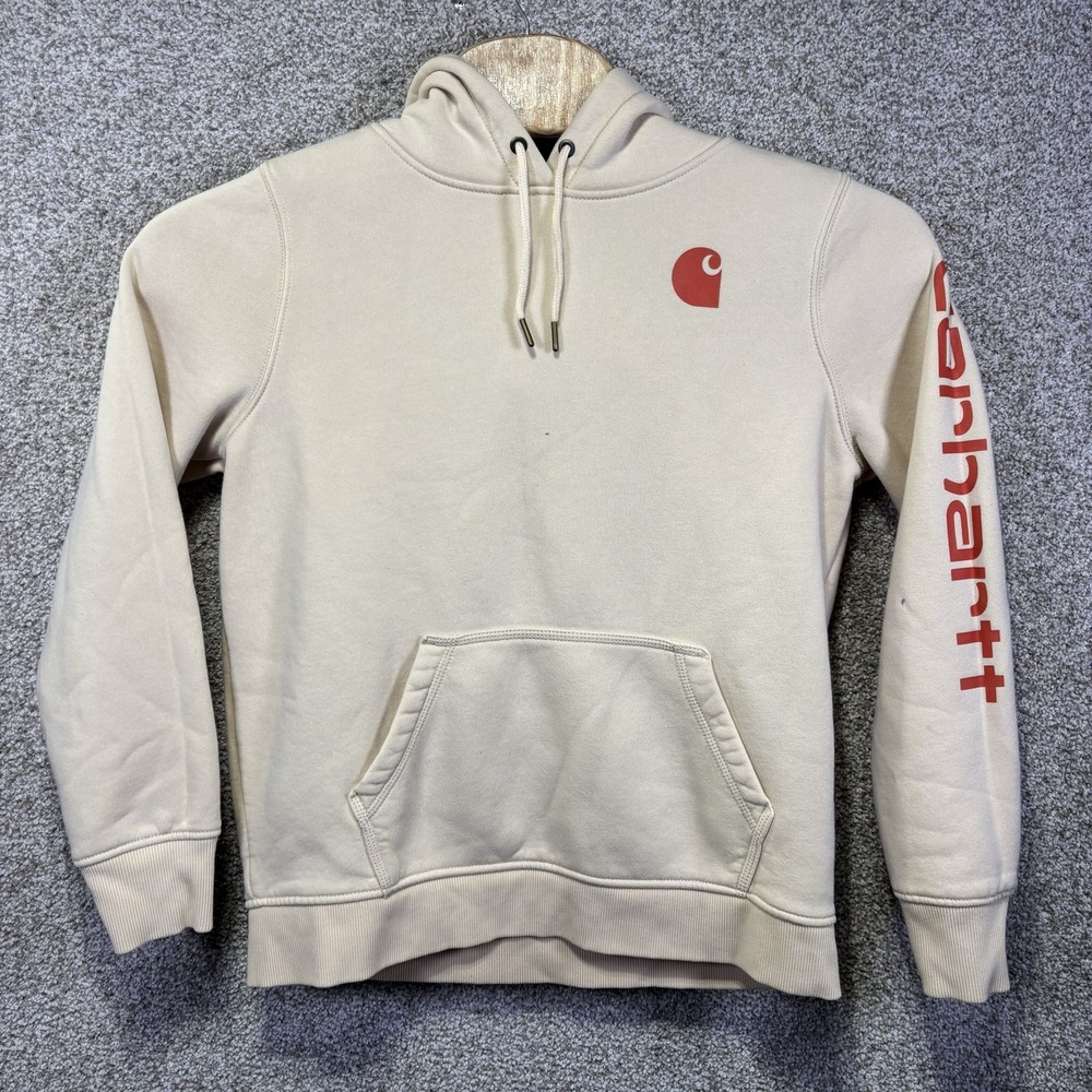 Carhartt Womens Relaxed Fit Logo Graphic Hoodie Cream Beige Large 102791 W07